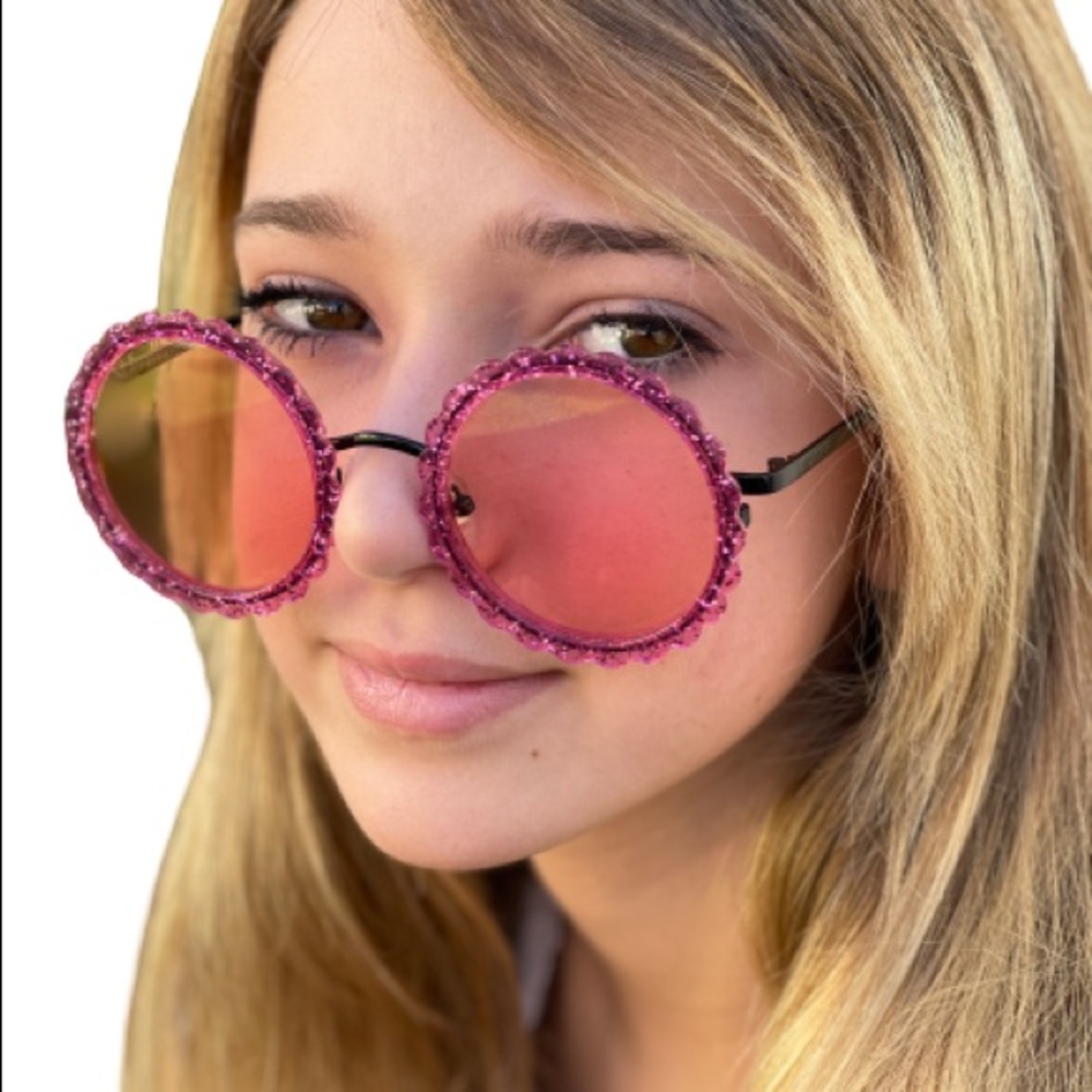 DIFF Dixie Sunglasses Pink Glitter Round Frames - Picture 2 of 13
